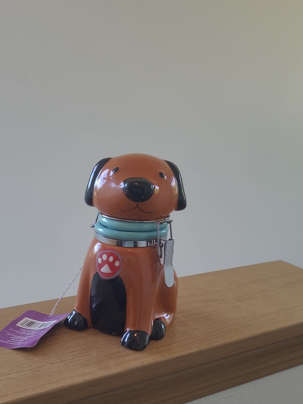 Boston Warehouse Brown Dog Treat Jar with Aqua Collar